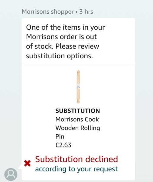 Ordered a pack of face coverings. Morrisons offered what as the best substitute?