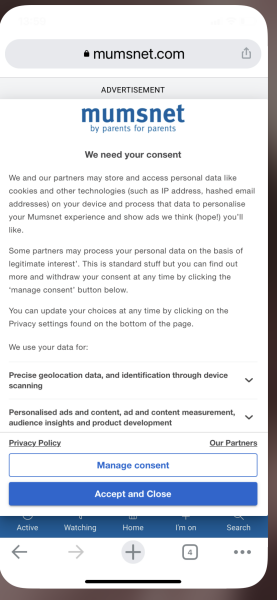 Need your consent keeps coming up 