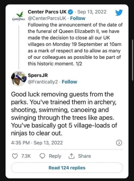 Center Parcs closing for funeral 