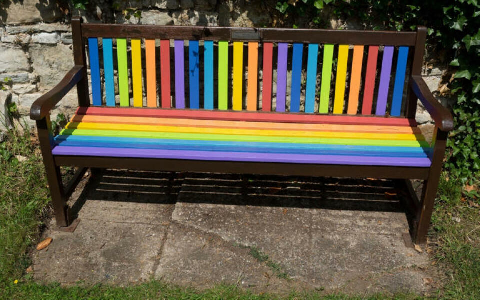 Rainbow bench in churchyard must be repainted