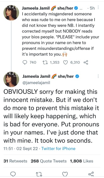 I regret to inform you that Jameela Jamil has sinned