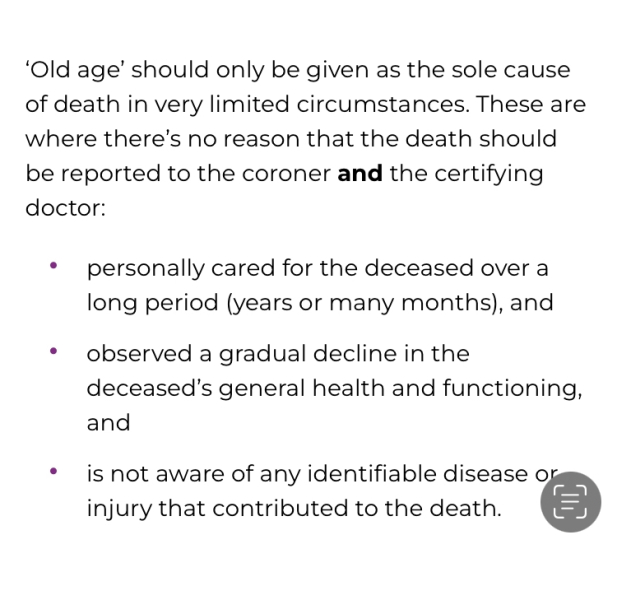 The Queen died at 3:10pm of 'old age'