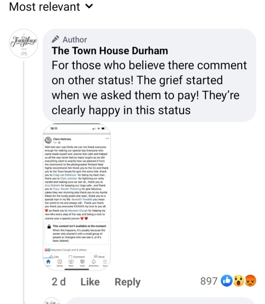Anyone following the Town House Hotel non-paying wedding couple story on FB?