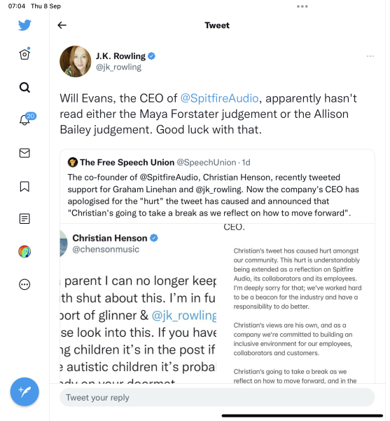 Composer suspended over tweet backing Rowling’s gender views 