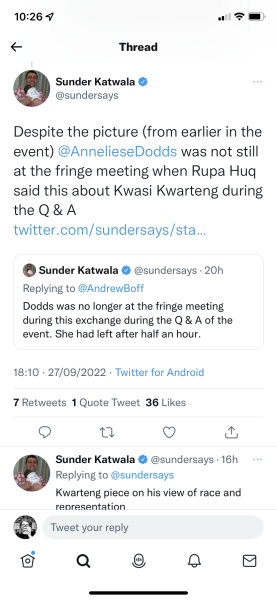 ...to believe that Rupa Huq's ‘superficially’ black comment aimed at Kwasi Kwarteng is utterly reprehensible?