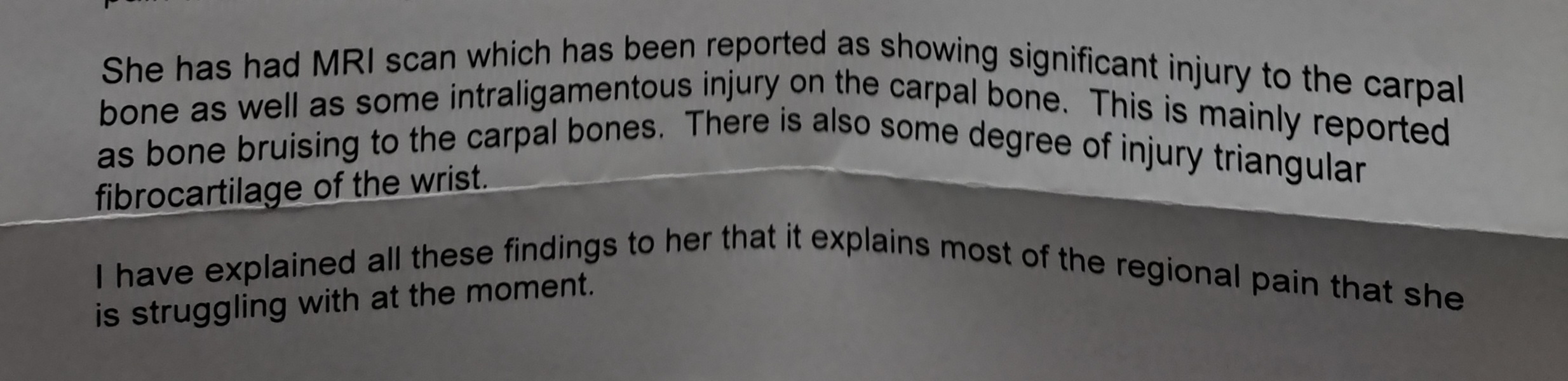 Please can you help me decipher this letter from the hospital regarding wrist fracture?