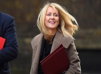Esther McVey taupe wool coat