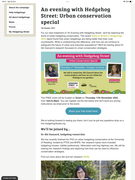 To ask you to please help hedgehogs and other wildlife prepare for winter