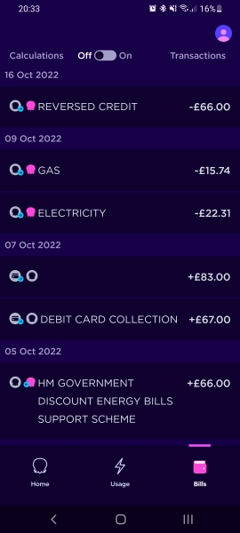 Governemnt energy payment credited qnd deducted from account 
