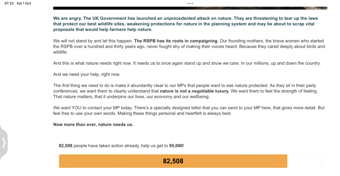 To ask you to take urgent action to stop the UK government attacking nature