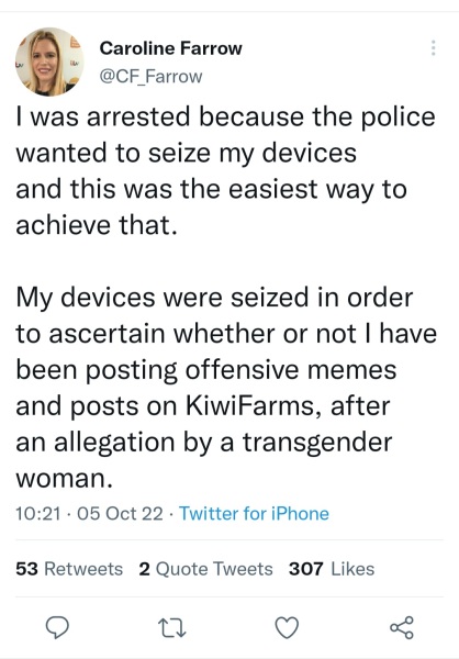 Carolyn Farrow taken to police station