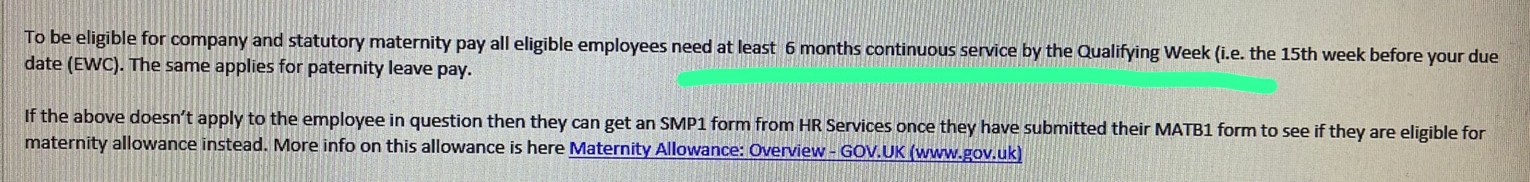 Advice on company maternity policy