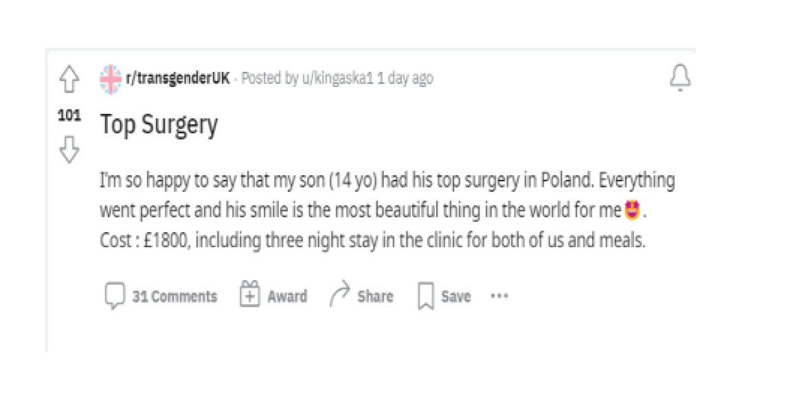 Mum takes 14 yr old to Poland for top surgery