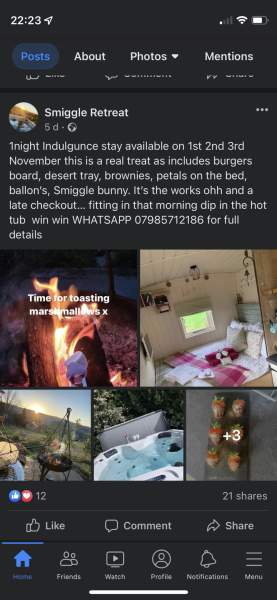 To want one night stay in a hotel / lodge / cottage with a hot tub