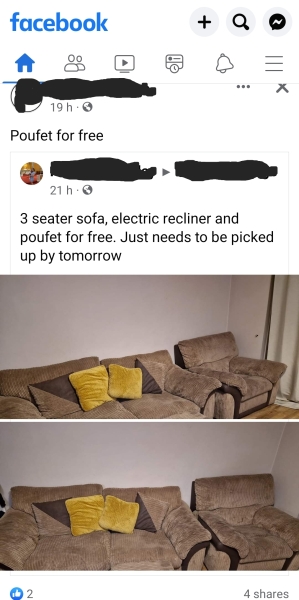 £410 for a second (or third) hand, badly stained sofa
