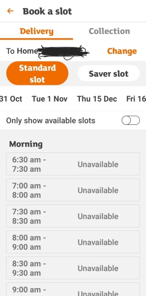 Sainsbury's Xmas delivery slots