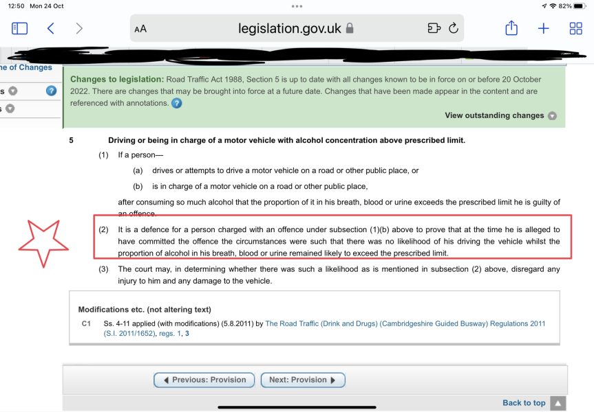 Drunk in charge of vehicle defence