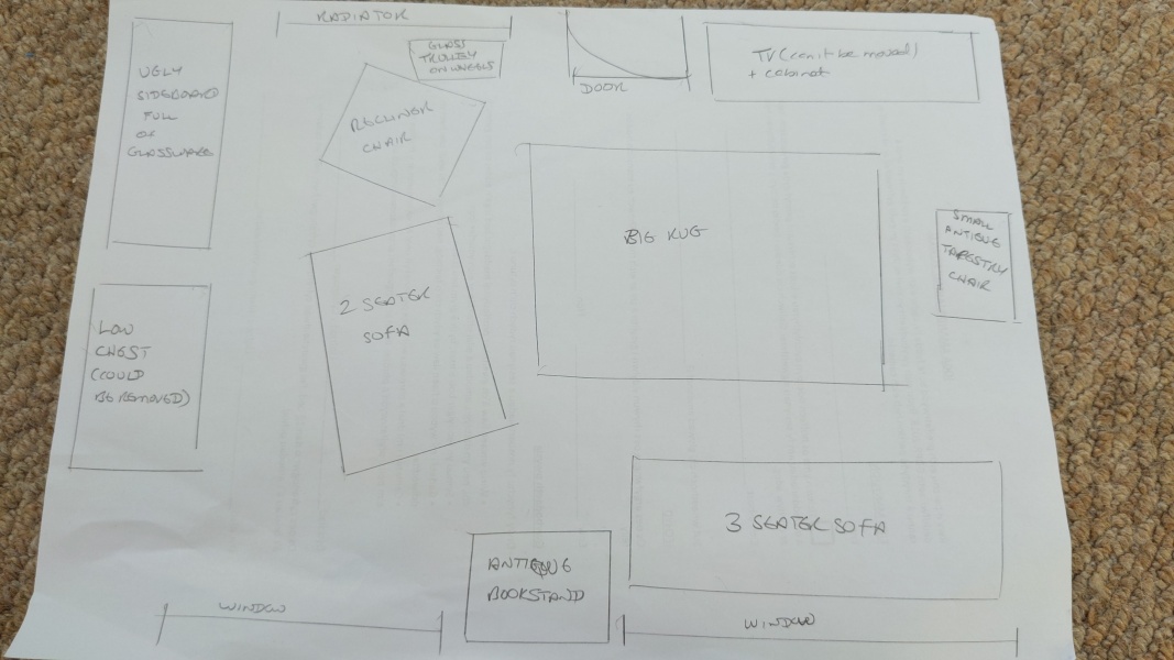 Help rearrange living room so TV isn't focal point 