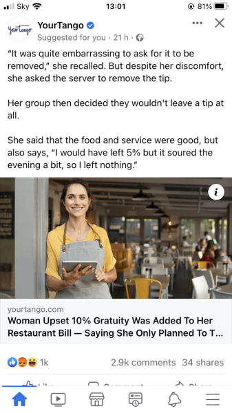10% gratuity added to bill