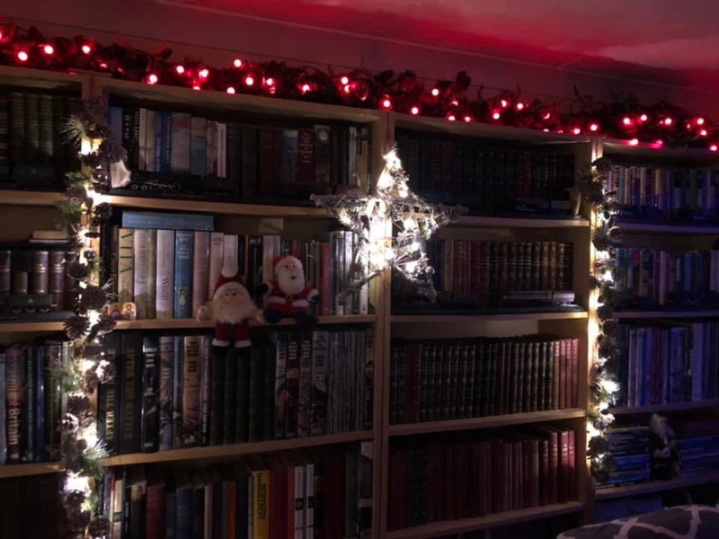 Christmas bookcase decoration