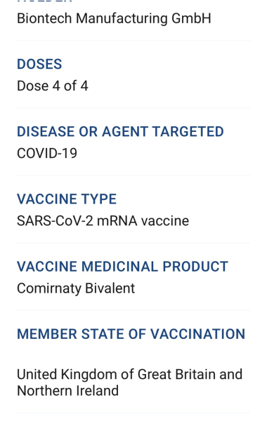 Is a "Bivalent" vaccine described us such on NHS app?