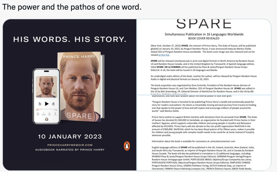 To be annoyed at Prince Harry's memoir title SPARE