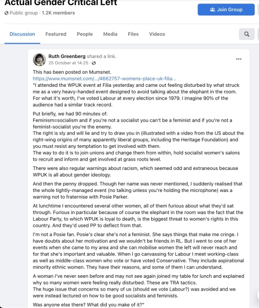 Women's Place UK: Filia event: the elephant ignored yet again