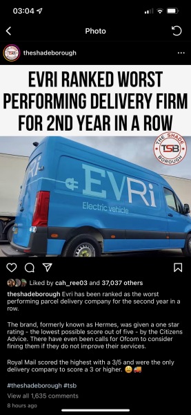 To ask if Evri (Hermes) is the worst delivery service?
