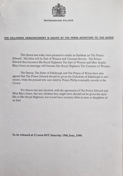 Rumour that the King won't make Edward Duke of Edinburgh