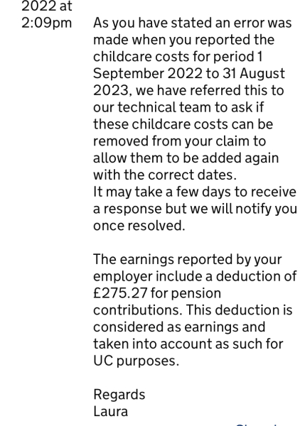 Universal counting the money that's taken out for pension as income. AIBU?