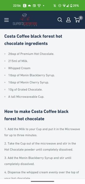 Costa Christmas menu and drinks. 