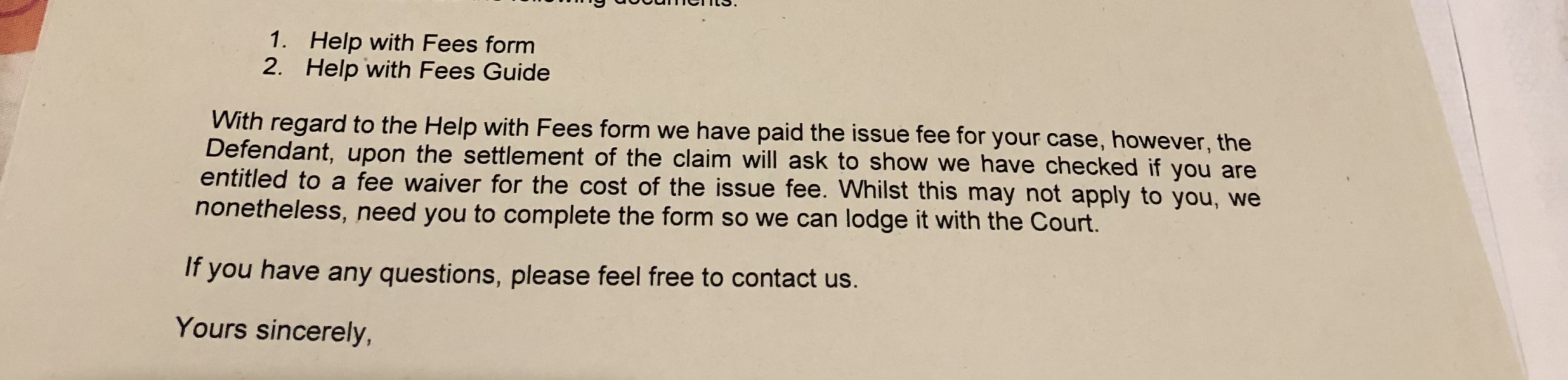 No win no fee, help with court fees form help