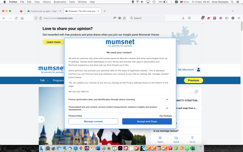 Consent pop-up again - help!