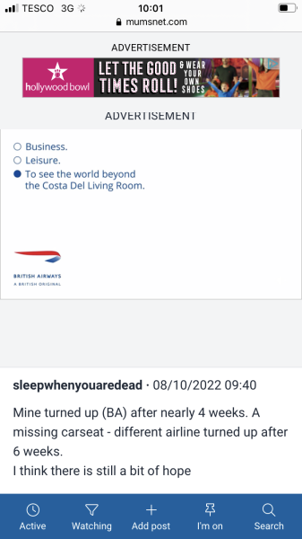 To be devastated over lost luggage (BA)