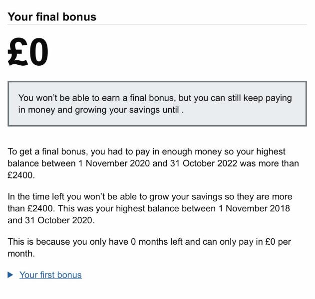 Anyone else having issues with Help to Save Account final bonus?