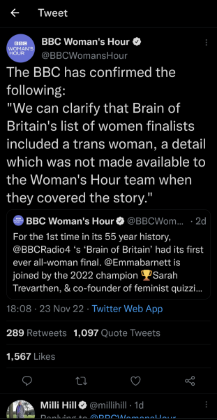 BBC backtracked on "all women finalists"