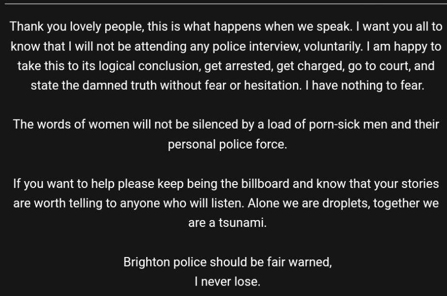 Here we go again! Brighton Police want to interview KJK about a hate crime.