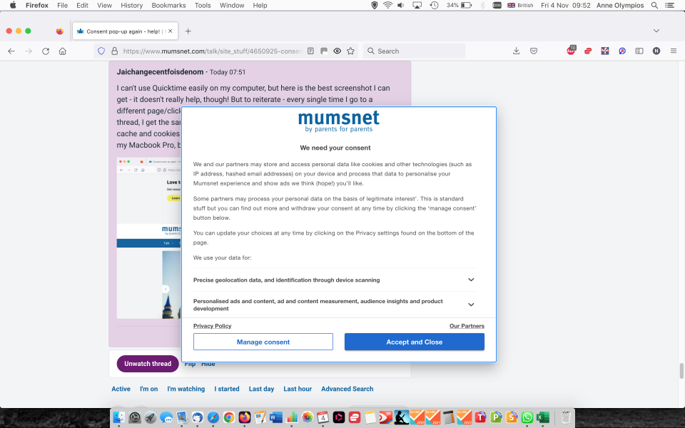 Consent pop-up again - help!
