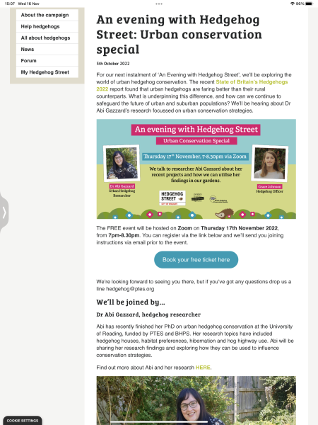 To ask you to please help hedgehogs and other wildlife prepare for winter