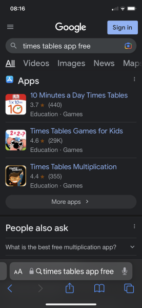 Learning times tables