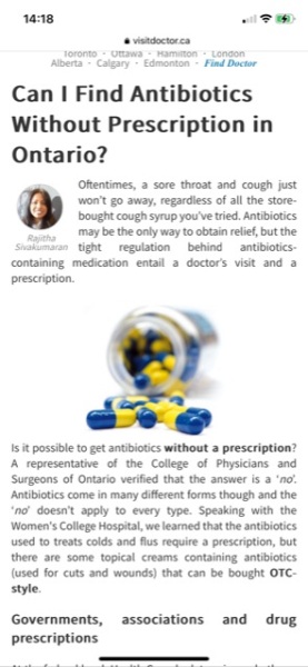 Can you buy antibiotics OTC in Canada?