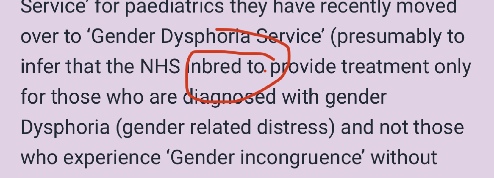 Response from health care service providers "assigned at birth"
