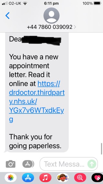 Odd SMS (allegedly) from Health trust