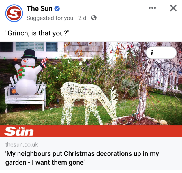 To ask my neighbour to take down Christmas decorations from my garden? 