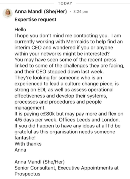 Change of CEO at mermaids…