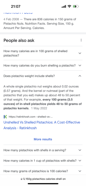 Why can't I find the calories in pistachios online?