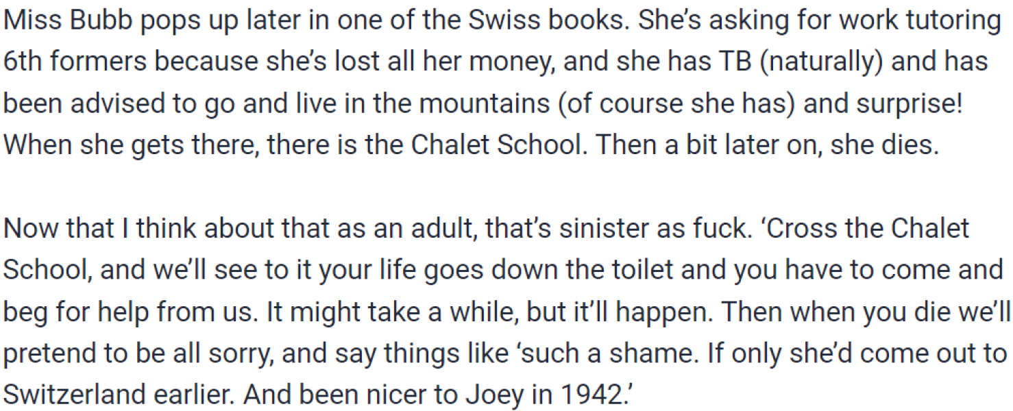 AIBU To Think That The Chalet School Matron Would Be In Prison Nowadays
