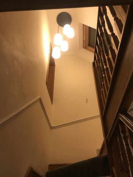 Ideas how to mask/paint light on stairway ceiling