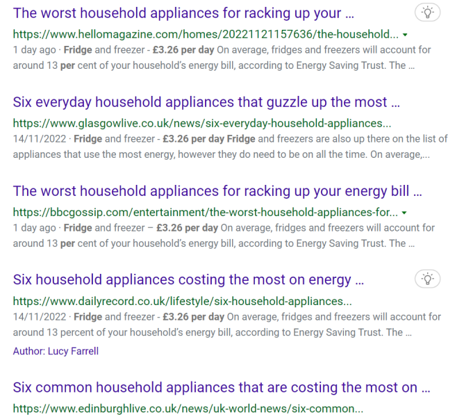 Yet another article in the Daily Express with incorrect running costs - a fridge does not cost £3.40 a day to run 