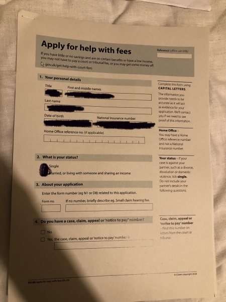 No win no fee, help with court fees form help
